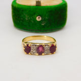 18ct Yellow Gold, Ruby & Diamond Boat Ring Antique c1920 Art Deco