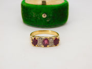 18ct Yellow Gold, Ruby & Diamond Boat Ring Antique c1920 Art Deco