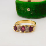 18ct Yellow Gold, Ruby & Diamond Boat Ring Antique c1920 Art Deco