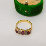 18ct Yellow Gold, Ruby & Diamond Boat Ring Antique c1920 Art Deco