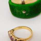 18ct Yellow Gold, Ruby & Diamond Boat Ring Antique c1920 Art Deco