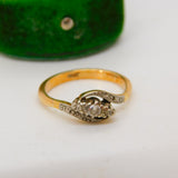 Victorian 18ct Yellow Gold & 0.1ct Diamond Crossover Ring Antique c1890