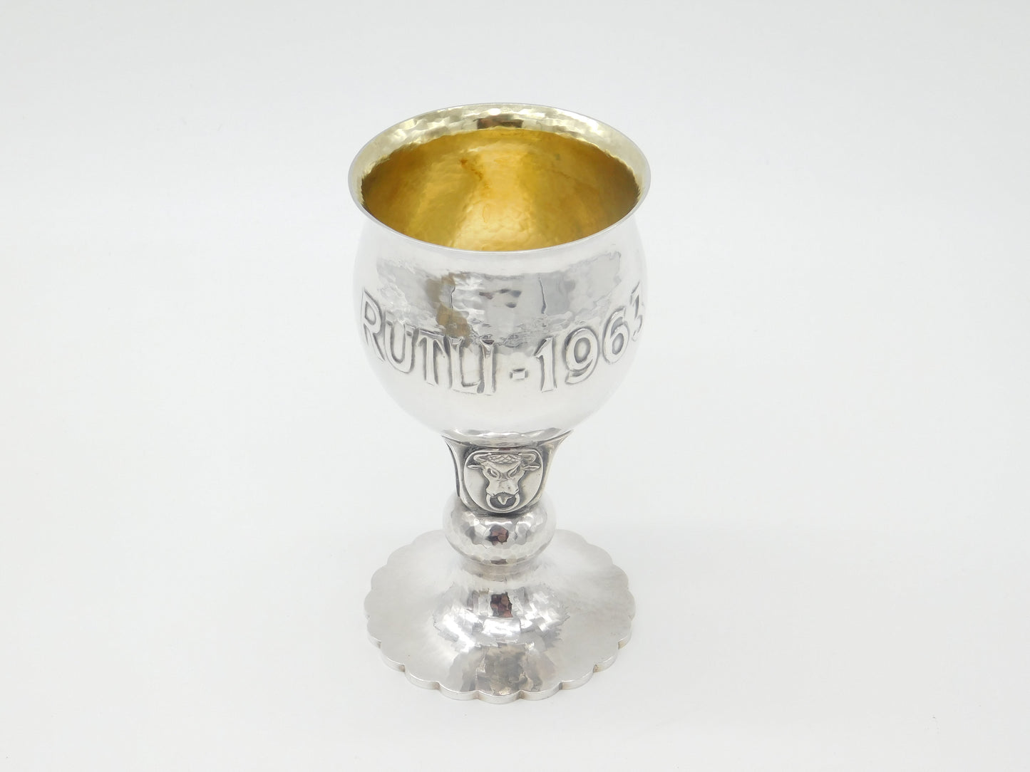 Swiss Sterling Silver Planished Chalice Rutli 1963 Founding of Switzerland 1960s