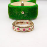 9ct Yellow & White Gold, Ruby & Spinel Set Eternity Ring Antique c1930 Art Deco