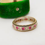 9ct Yellow & White Gold, Ruby & Spinel Set Eternity Ring Antique c1930 Art Deco