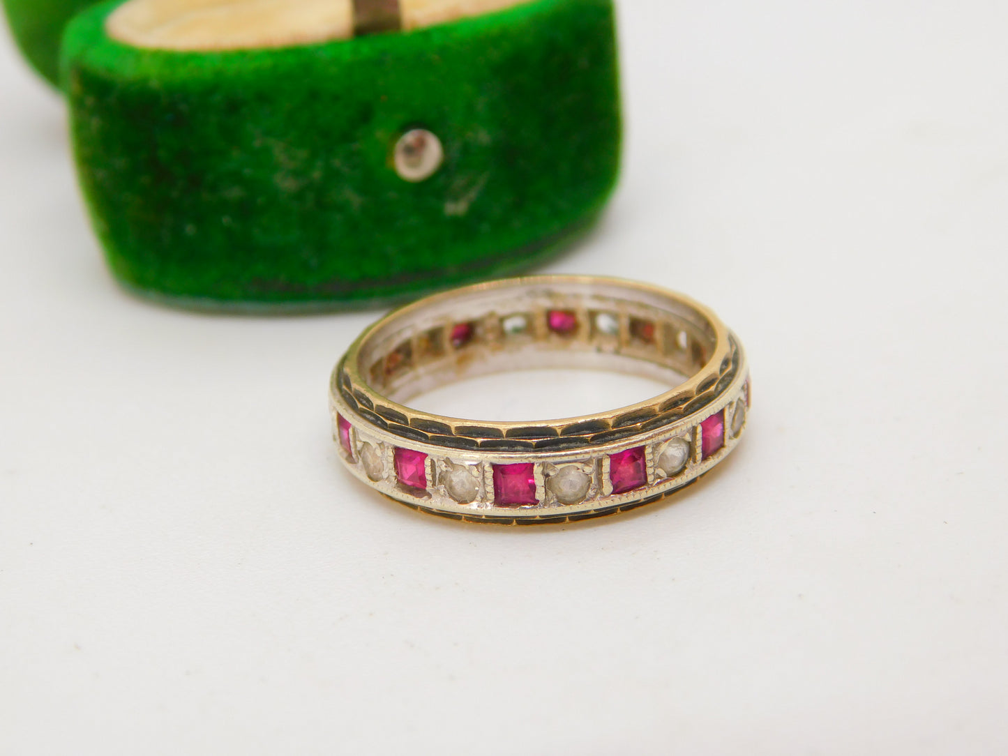 9ct Yellow & White Gold, Ruby & Spinel Set Eternity Ring Antique c1930 Art Deco