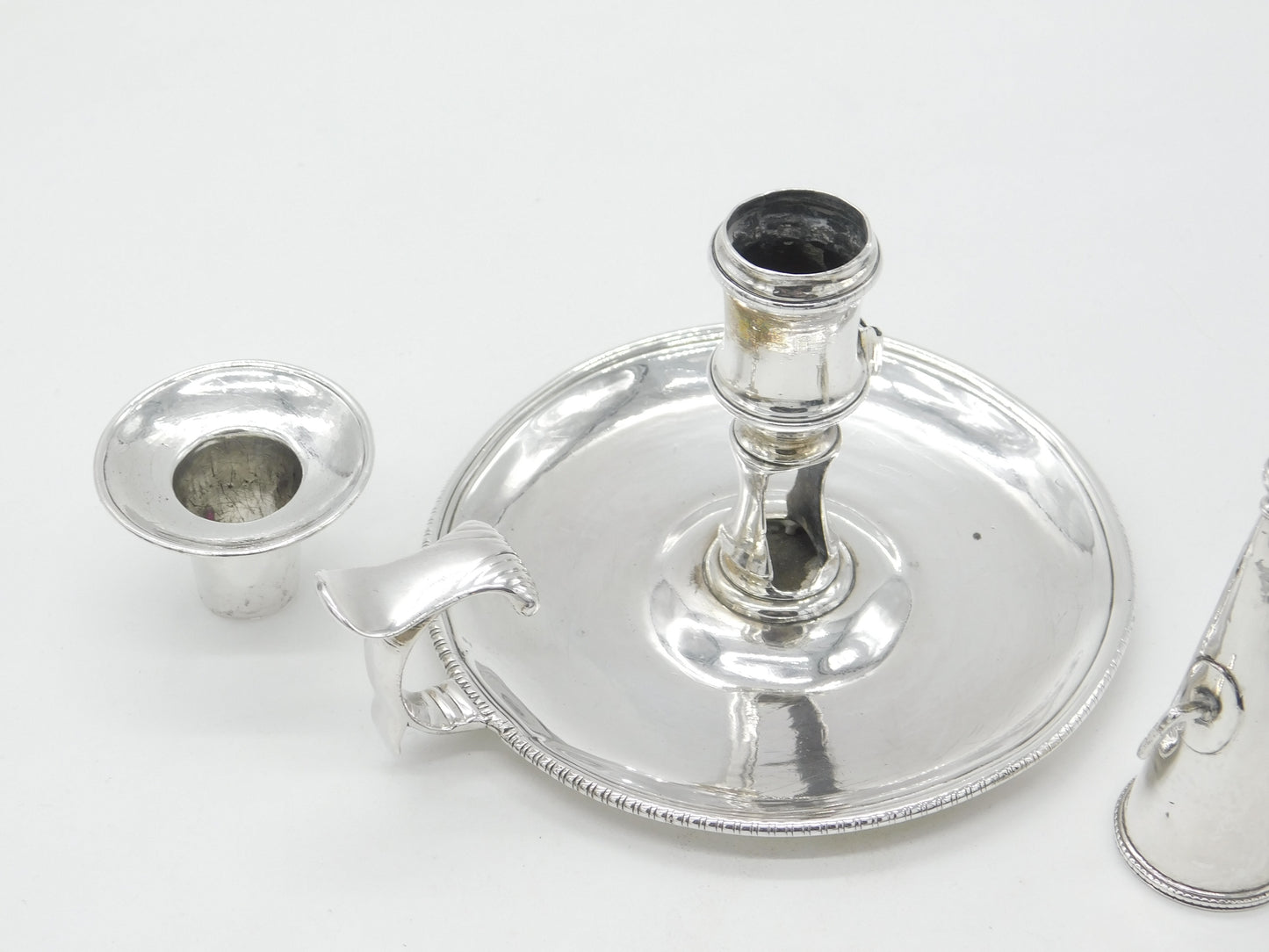 Georgian Sterling Silver Go-to-Bed Chamberstick 1770 William Cripps London