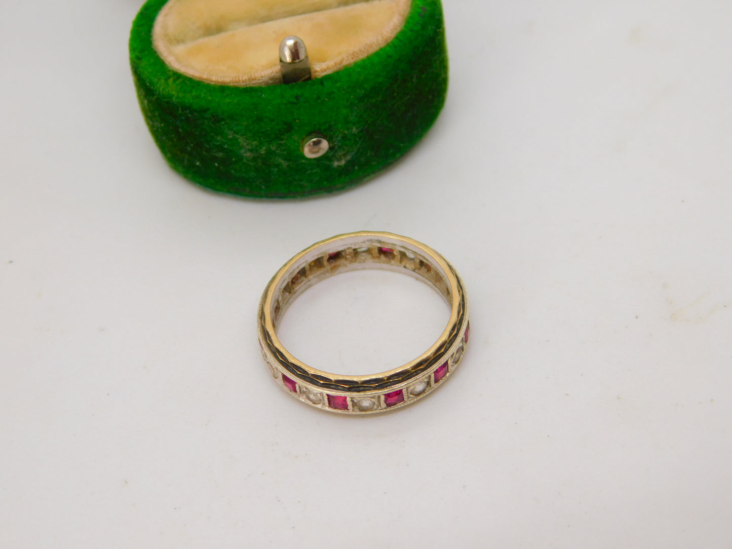 9ct Yellow & White Gold, Ruby & Spinel Set Eternity Ring Antique c1930 Art Deco