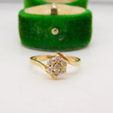 9ct Yellow Gold & 0.25ct Diamond Daisy Flower Cluster Ring Vintage c1980
