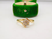 9ct Yellow Gold & 0.25ct Diamond Daisy Flower Cluster Ring Vintage c1980