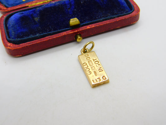 9ct Yellow Gold Bullion Bar Ingot Charm or Pendant 1981 London Vintage