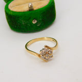 9ct Yellow Gold & 0.25ct Diamond Daisy Flower Cluster Ring Vintage c1980