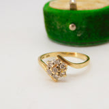 9ct Yellow Gold & 0.25ct Diamond Daisy Flower Cluster Ring Vintage c1980