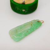 Victorian 9ct Gold & Carved Apple-Green Jade Drop Pendant Antique c1860