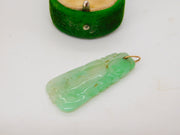 Victorian 9ct Gold & Carved Apple-Green Jade Drop Pendant Antique c1860