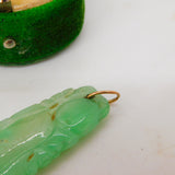Victorian 9ct Gold & Carved Apple-Green Jade Drop Pendant Antique c1860