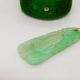 Victorian 9ct Gold & Carved Apple-Green Jade Drop Pendant Antique c1860
