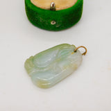 Victorian 9ct Gold & Carved Apple Green Jade Mythical Drop Pendant Antique c1860
