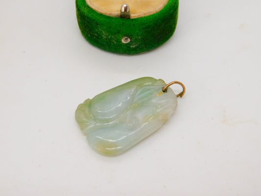 Victorian 9ct Gold & Carved Apple Green Jade Mythical Drop Pendant Antique c1860