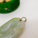Victorian 9ct Gold & Carved Apple Green Jade Mythical Drop Pendant Antique c1860