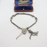 Victorian Sterling Silver Dice Form Albertina Bracelet with Tassel Antique c1880