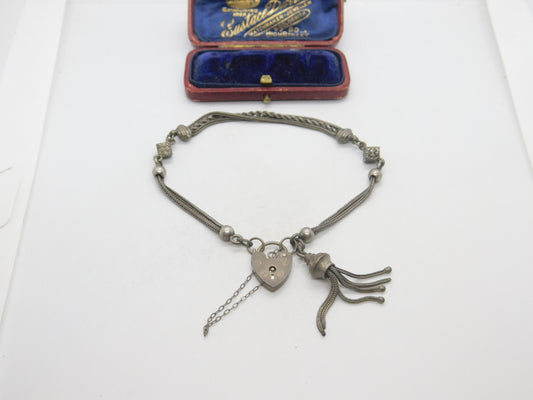 Victorian Sterling Silver Dice Form Albertina Bracelet with Tassel Antique c1880