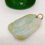Victorian 9ct Gold & Carved Apple Green Jade Mythical Drop Pendant Antique c1860