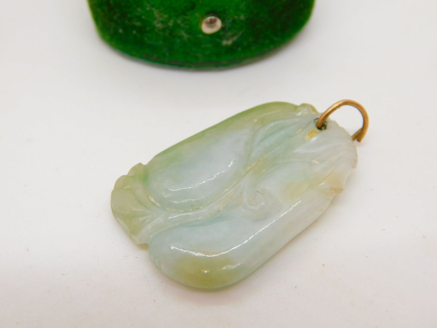 Victorian 9ct Gold & Carved Apple Green Jade Mythical Drop Pendant Antique c1860