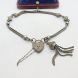Victorian Sterling Silver Dice Form Albertina Bracelet with Tassel Antique c1880