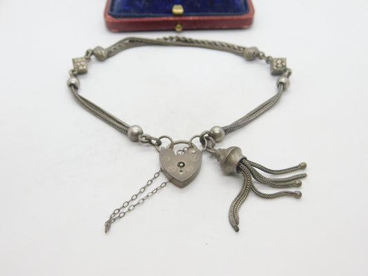 Victorian Sterling Silver Dice Form Albertina Bracelet with Tassel Antique c1880