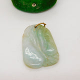 Victorian 9ct Gold & Carved Apple Green Jade Mythical Drop Pendant Antique c1860