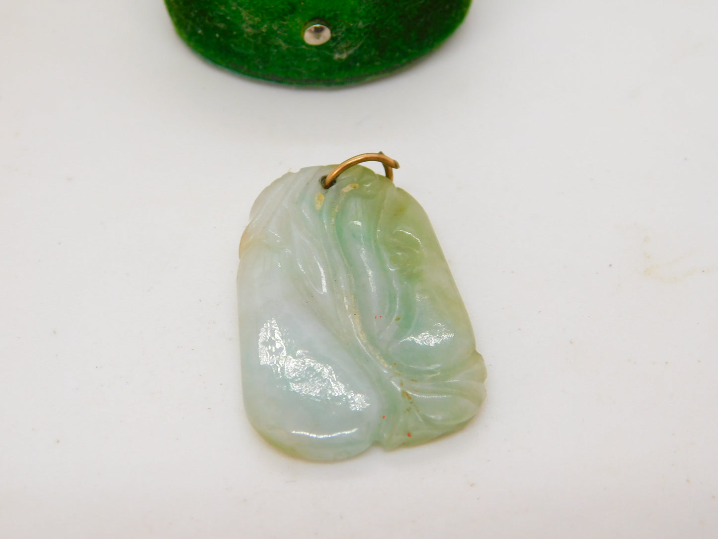 Victorian 9ct Gold & Carved Apple Green Jade Mythical Drop Pendant Antique c1860