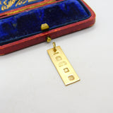 9ct Yellow Gold Bullion Bar Ingot Drop Pendant 1976 London Vintage