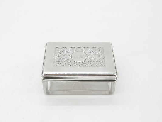 Victorian Sterling Silver Moulded Glass Pierced Trinket Box 1838 London Antique