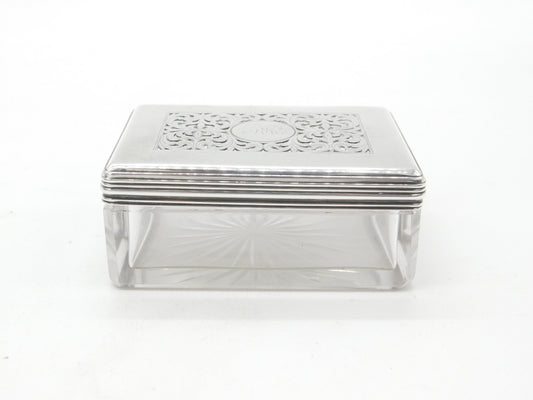 Victorian Sterling Silver Moulded Glass Pierced Trinket Box 1838 London Antique