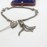 Victorian Sterling Silver Dice Form Albertina Bracelet with Tassel Antique c1880