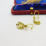 9ct Yellow Gold & Cabochon Opal Set Floral Hook Earrings 1979 London Vintage