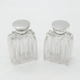 Victorian Pair of Sterling Silver Topped Swirling Glass Scent Bottles c1850