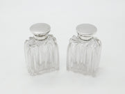 Victorian Pair of Sterling Silver Topped Swirling Glass Scent Bottles c1850