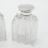Victorian Pair of Sterling Silver Topped Swirling Glass Scent Bottles c1850