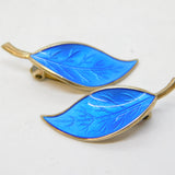 David Andersen Sterling Silver Blue Enamel Feather Earrings Antique Norway