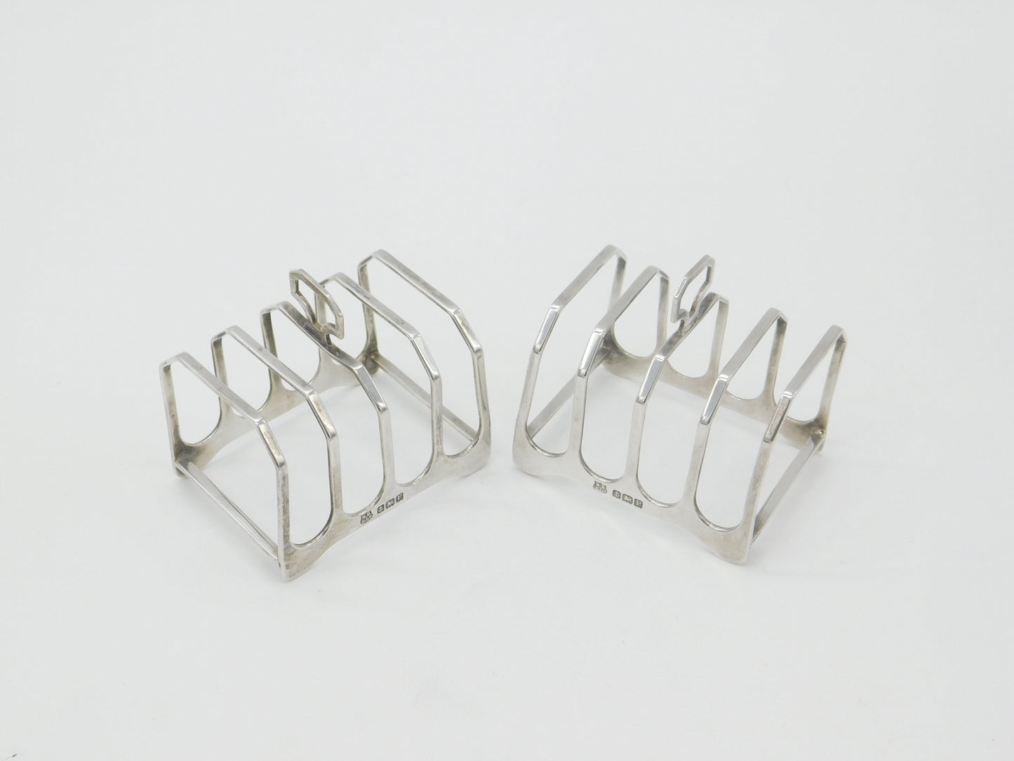 Pair of Sterling Silver Four-Bar Toast Racks Antique 1939 Birmingham Art Deco