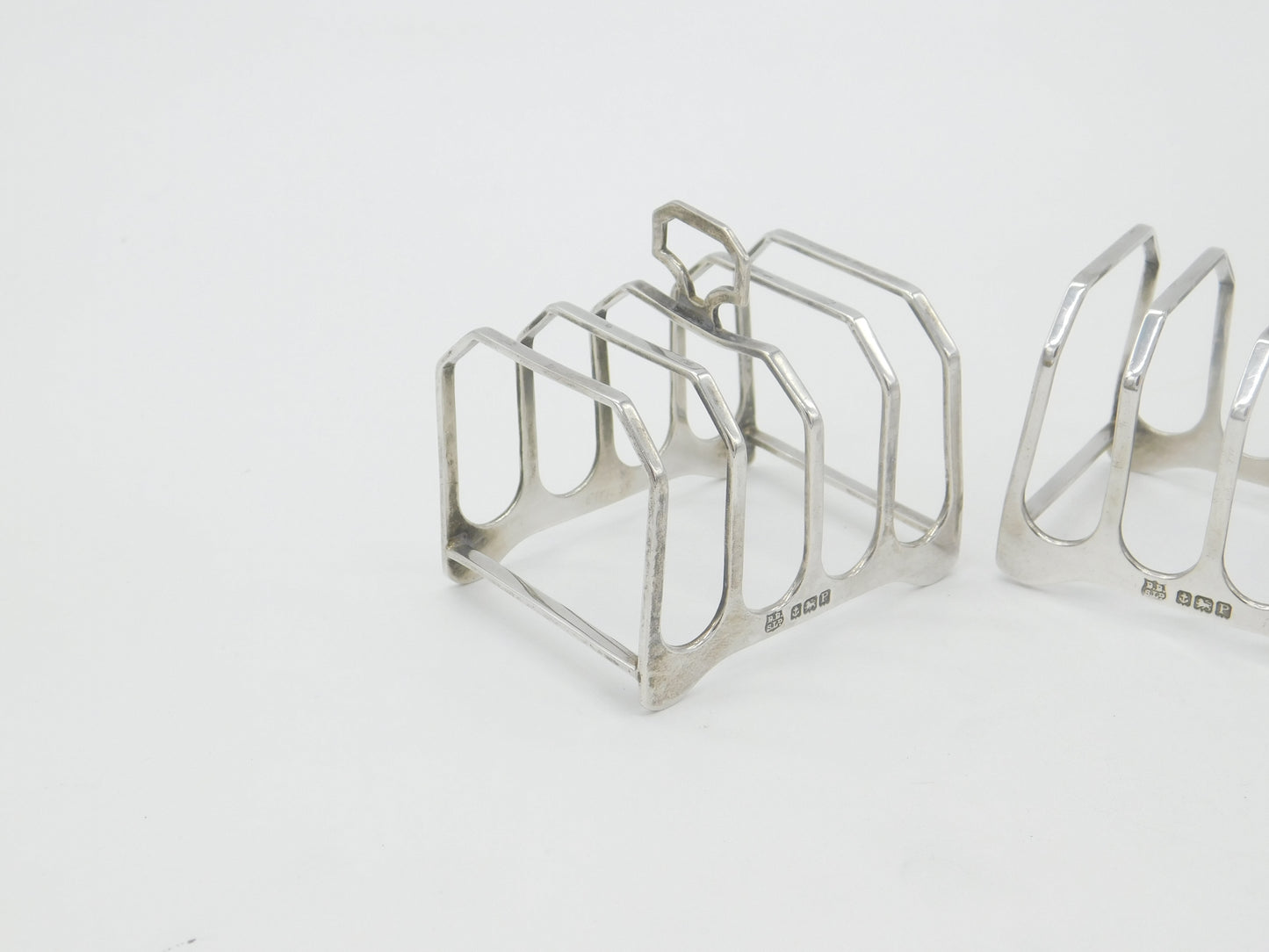 Pair of Sterling Silver Four-Bar Toast Racks Antique 1939 Birmingham Art Deco