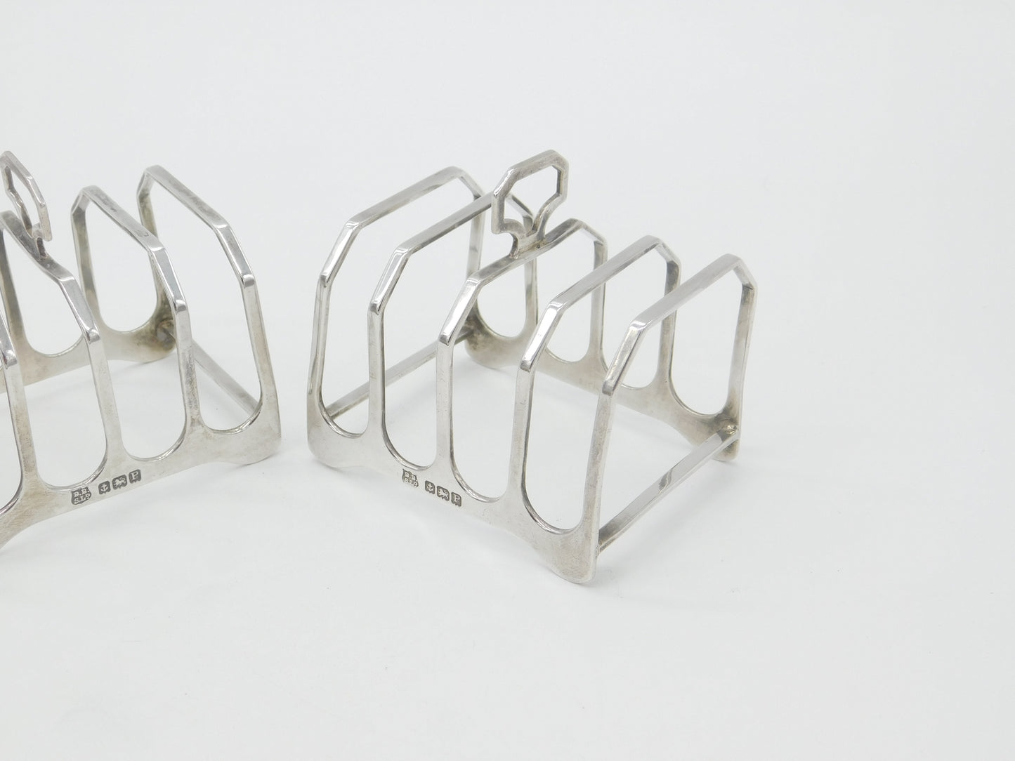 Pair of Sterling Silver Four-Bar Toast Racks Antique 1939 Birmingham Art Deco