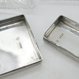 Pair of Victorian Sterling SIlver & Cut Glass Trinket Boxes 1875 London Antique