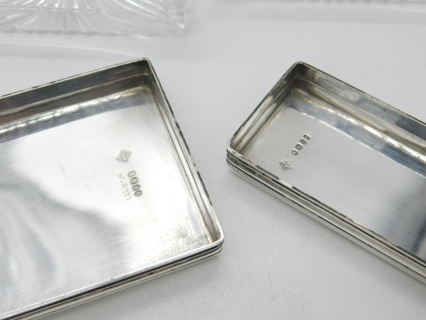 Pair of Victorian Sterling SIlver & Cut Glass Trinket Boxes 1875 London Antique