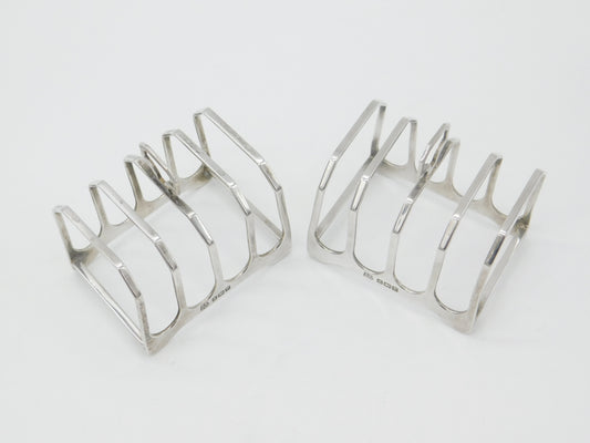 Pair of Sterling Silver Four-Bar Toast Racks Antique 1939 Birmingham Art Deco