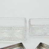 Pair of Victorian Sterling SIlver & Cut Glass Trinket Boxes 1875 London Antique