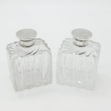 Pair of Victorian Sterling Silver Topped Swirling Glass Perfume Bottles c1850