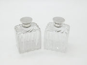 Pair of Victorian Sterling Silver Topped Swirling Glass Perfume Bottles c1850